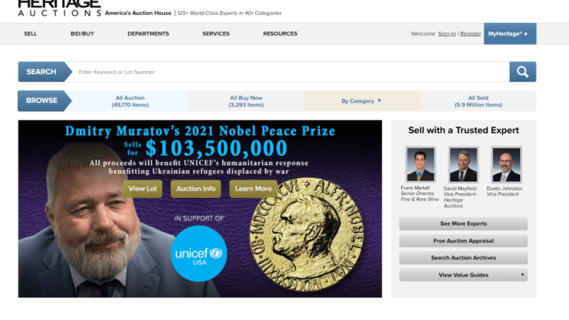 Нобелевская медаль Дмитрия Муратова продана на аукционе в США за $103,5 млн