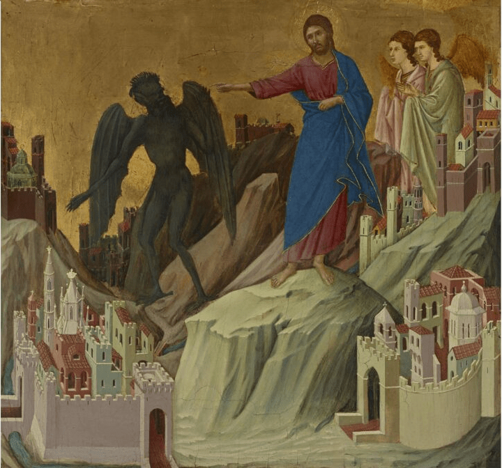 «Искушение Христа на горе», между 1308 и 1311 годами, Дуччо ди Буонинсенья. (Общественное достояние)
